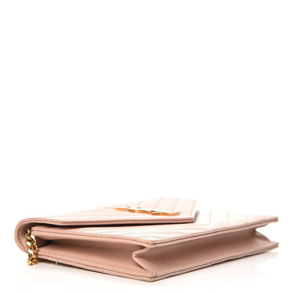 Saint Laurent Grain De Poudre Matelasse Chevron Monogram Envelope Chain Wallet Pale Pink 4 of 9