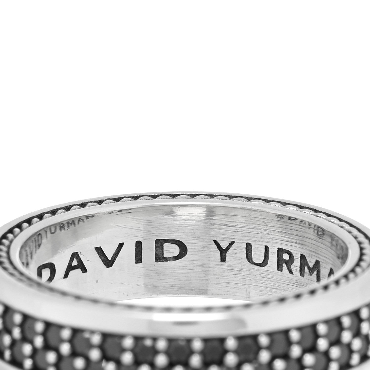 David Yurman Sterling Silver Black Diamond Streamline Two-Row Band Ring 61 9.75 4 of 4