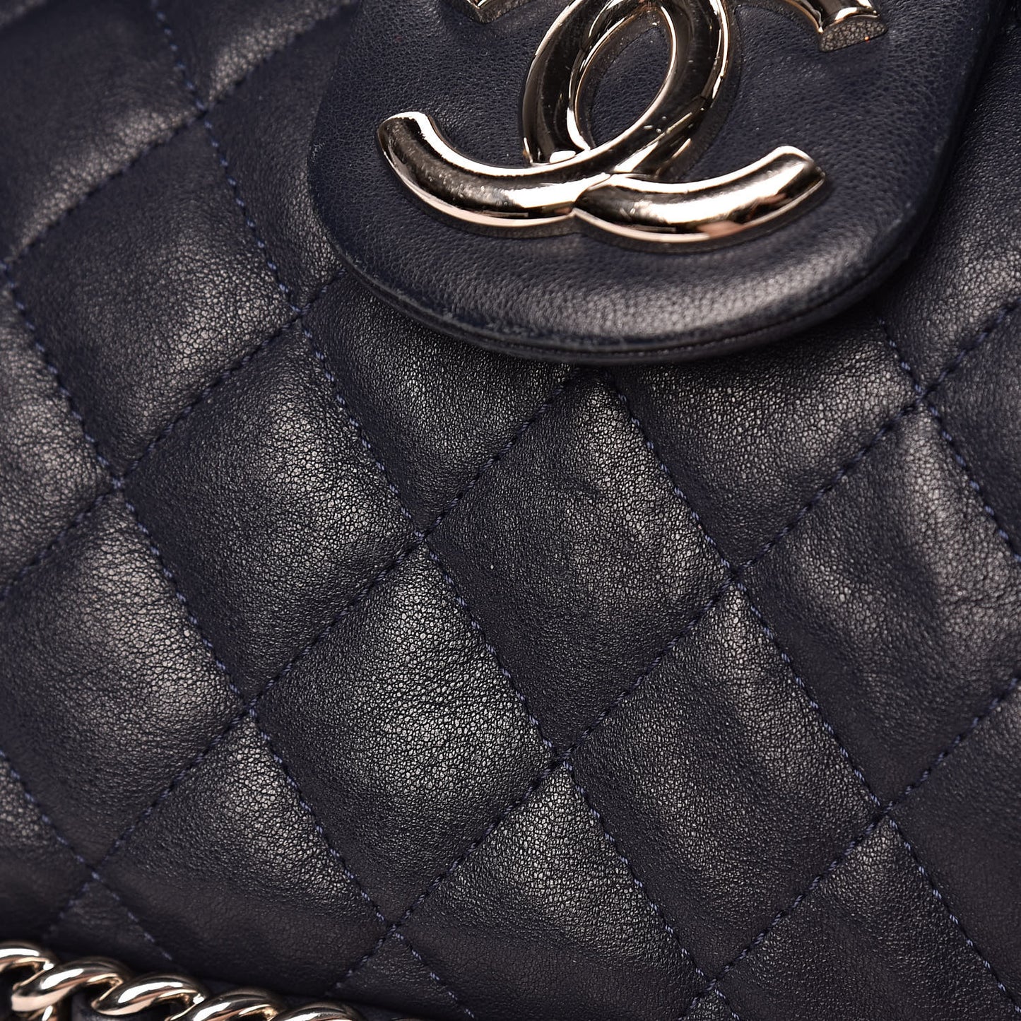 Washed Lambskin Quilted Chain Around Maxi Flap Dark Navy Blue