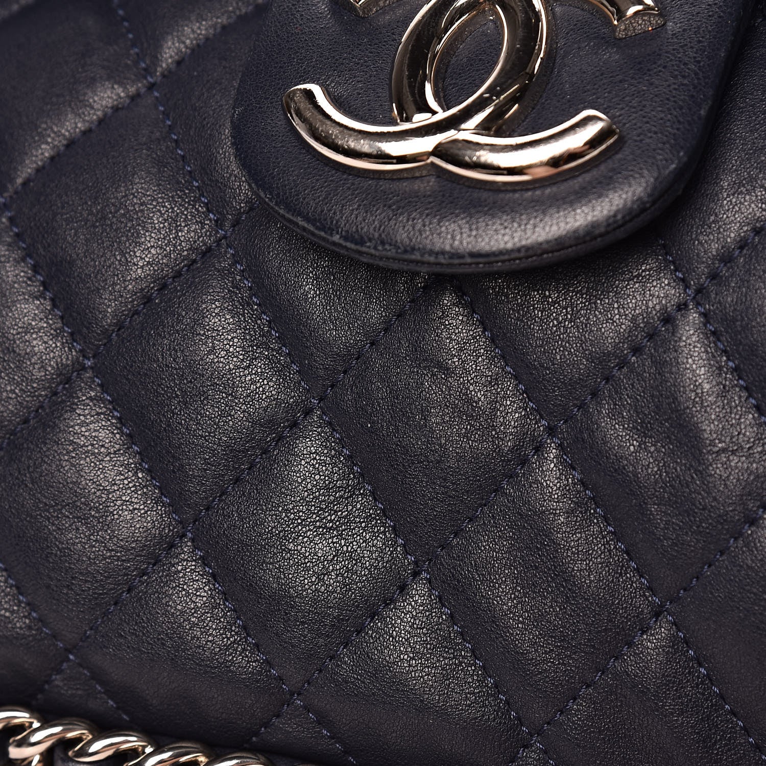 Chanel Washed Lambskin Quilted Chain Around Maxi Flap Dark Navy Blue 11 of 11