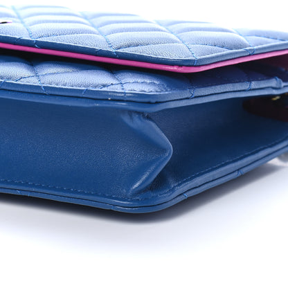 Chanel Lambskin Quilted Wallet On Chain WOC Dark Blue Pink 9 of 9