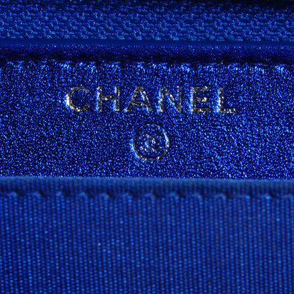 Chanel Metallic Patent Quilted Boy Zip Around Wallet Blue 7 of 9