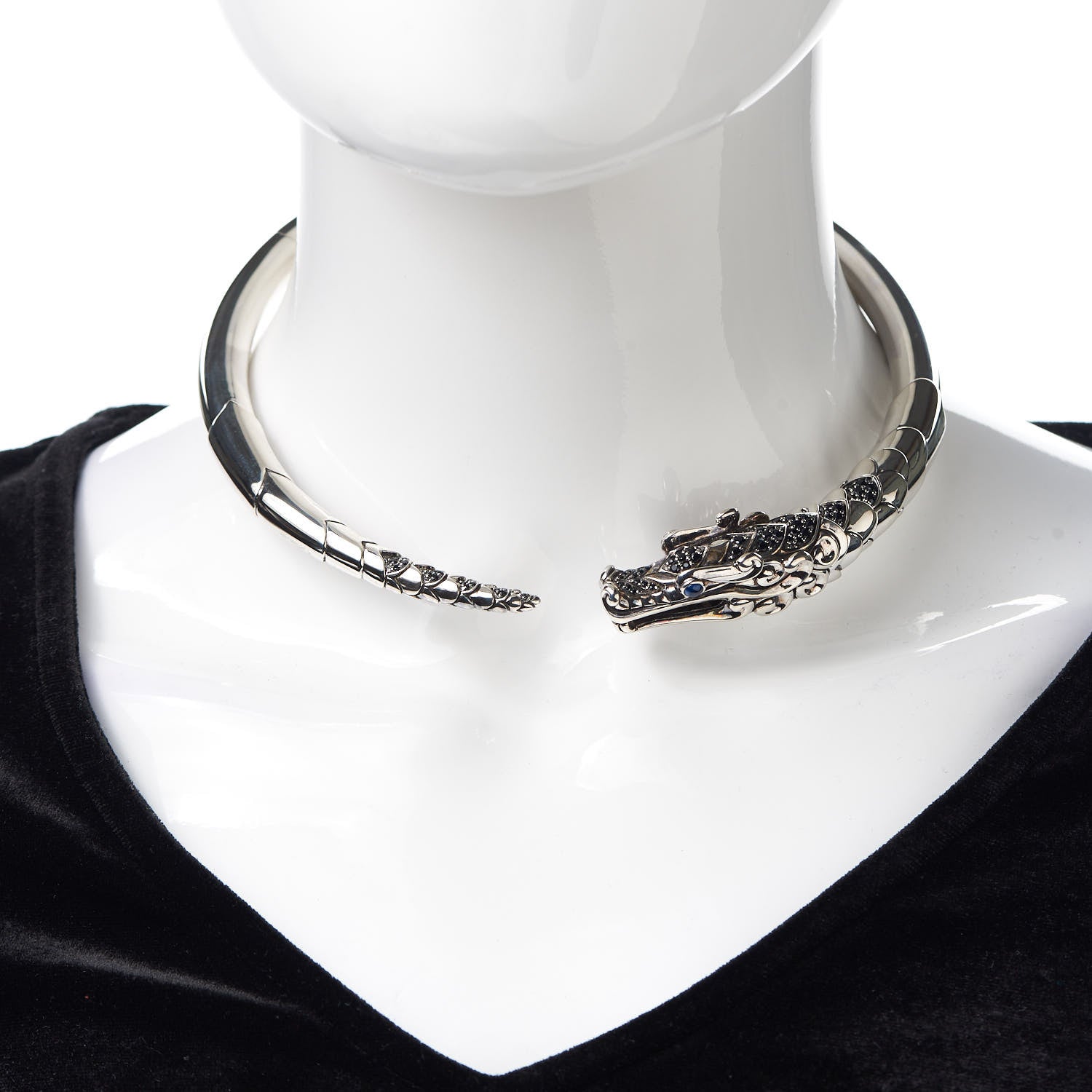 John Hardy Sterling Silver Black Blue Sapphire Legends Naga Dragon Choker Necklace 2 of 6