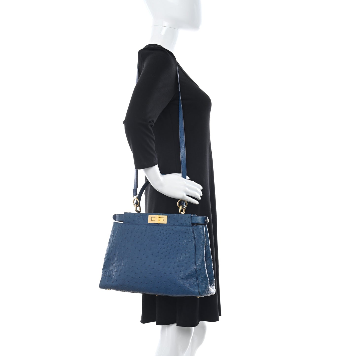 Ostrich Shiny Nappa Medium Peekaboo Iconic Satchel Blue