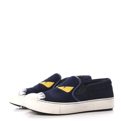 Fendi Cavallino VItello Monster Eyes Slip On Sneakers 39 Blue 2 of 8