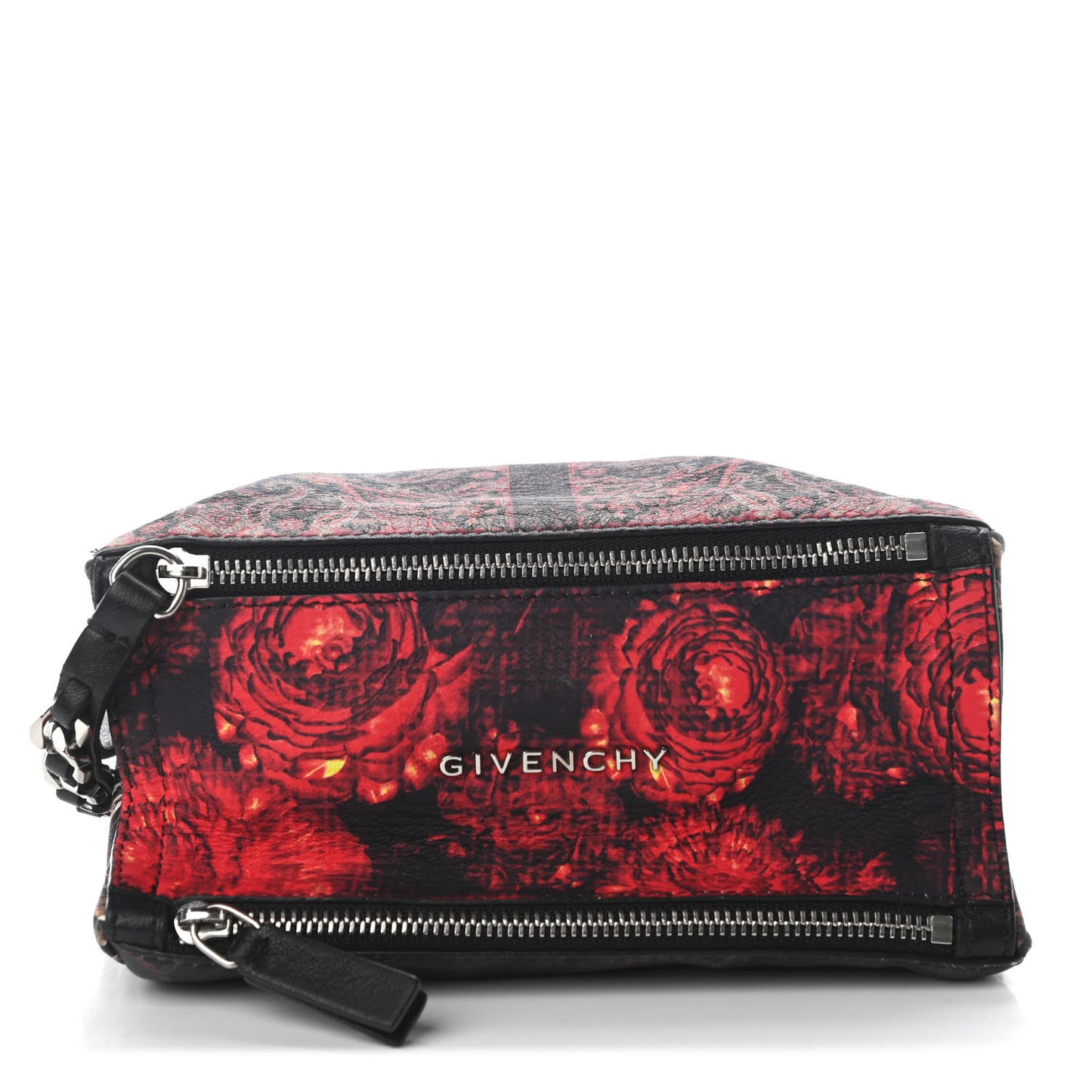 Rubber Effect Calfskin Floral Print Pandora Wristlet Black Multicolor