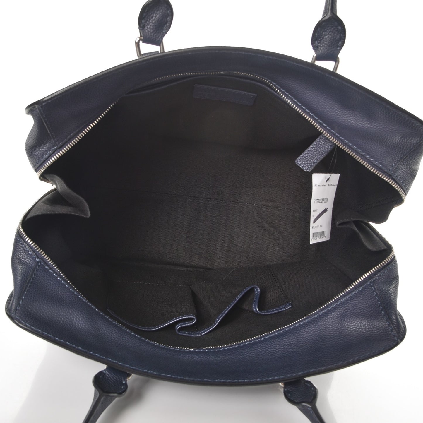 Pebbled Calfskin Large Skull Padlock Zip Around Tote Navy