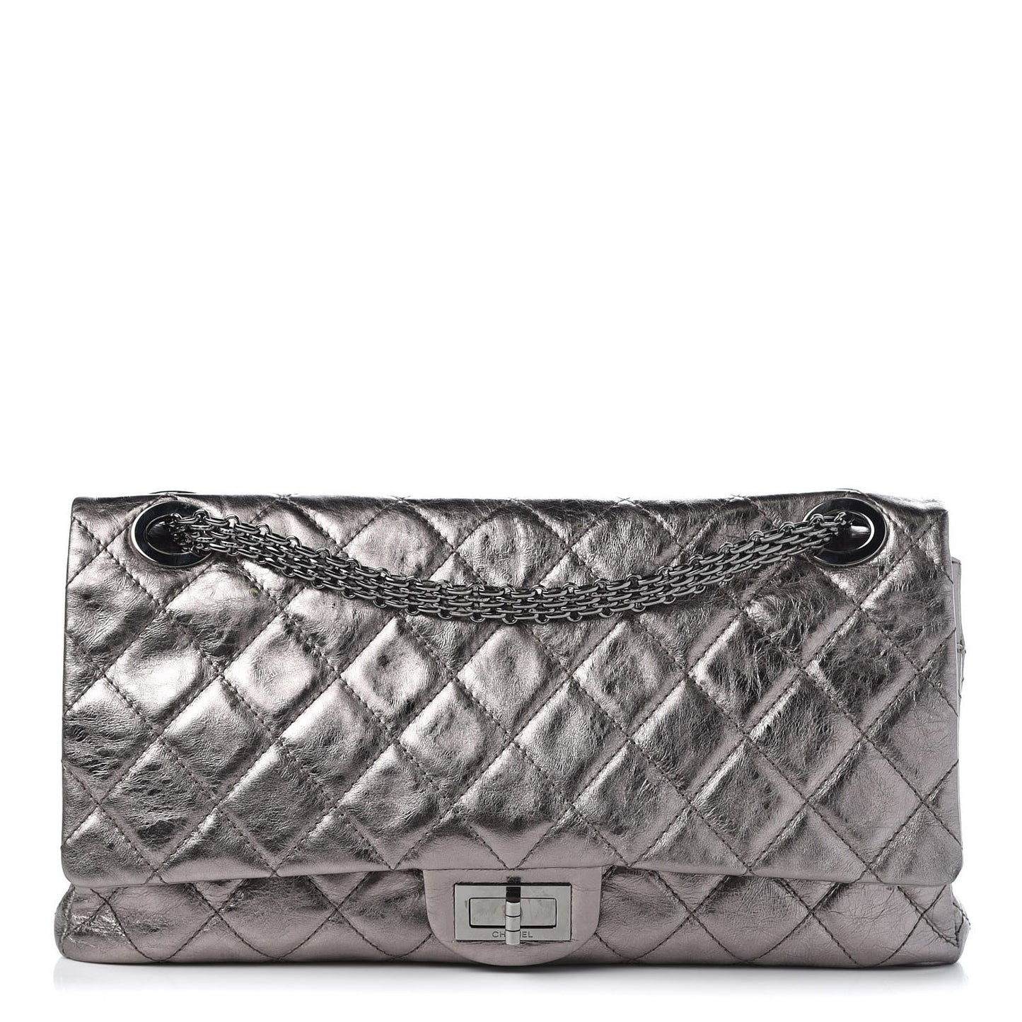 Metallic Aged Calfskin Quilted 2.55 Reissue 228 Flap Silver