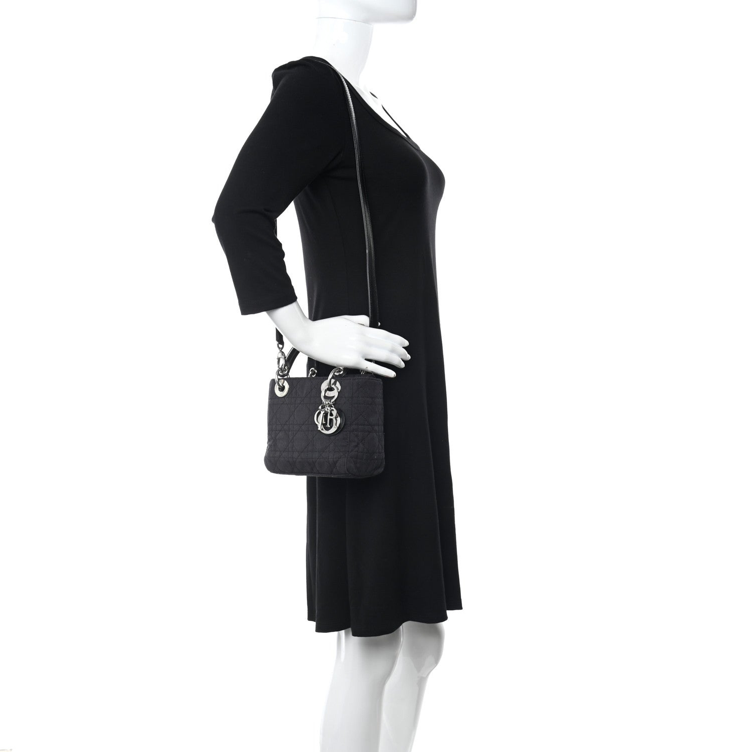 Christian Dior Canvas Cannage Mini Lady Dior Black 2 of 10