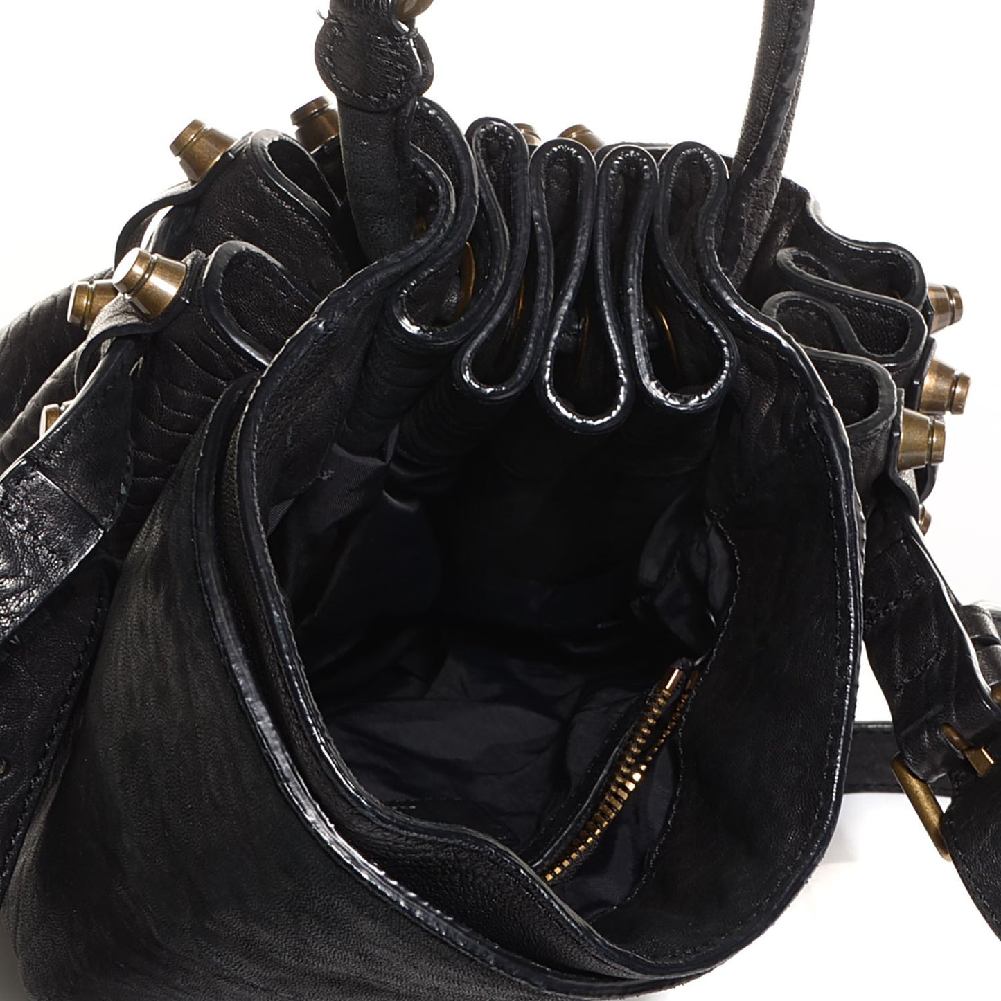Pebbled Lambskin Diego Bucket Bag Black Antique Brass Hardware