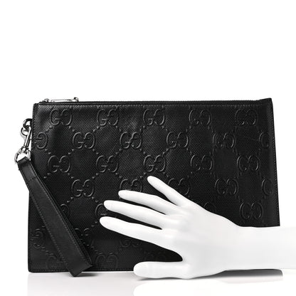 Gucci Calfskin GG Tennis Embossed Wristlet Pouch Black 2 of 8