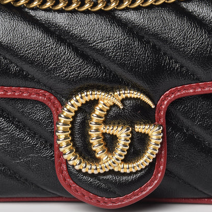Gucci Vintage Effect Calfskin Matelasse Diagonal Super Mini Torchon GG Marmont Shoulder Bag Black Romantic Cherry 8 of 11