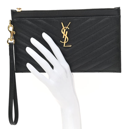Saint Laurent Grain De Poudre Chevron Monogram Large Bill Pouch Black 2 of 7