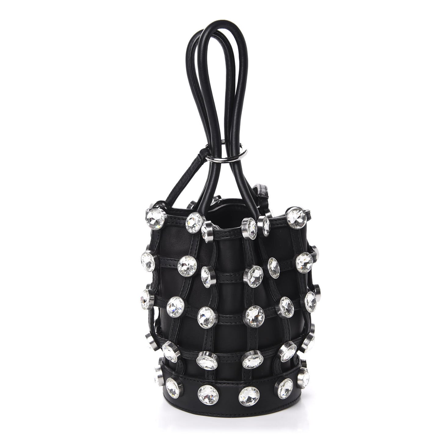Calfskin Crystal Embellished Roxy Mini Bucket Bag Black