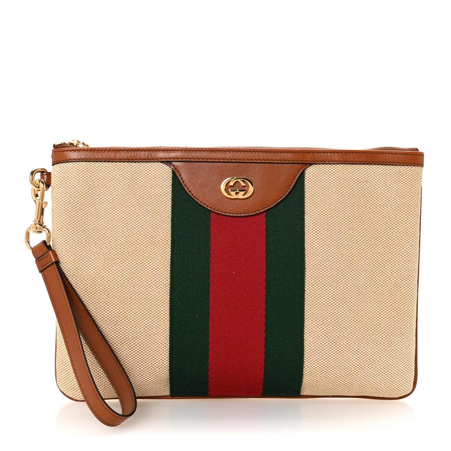 Gucci Vintage Canvas Web Pouch Sand Cuir 1 of 7