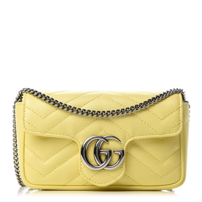Gucci Calfskin Matelasse Super Mini GG Marmont Shoulder Bag Banana 1 of 11