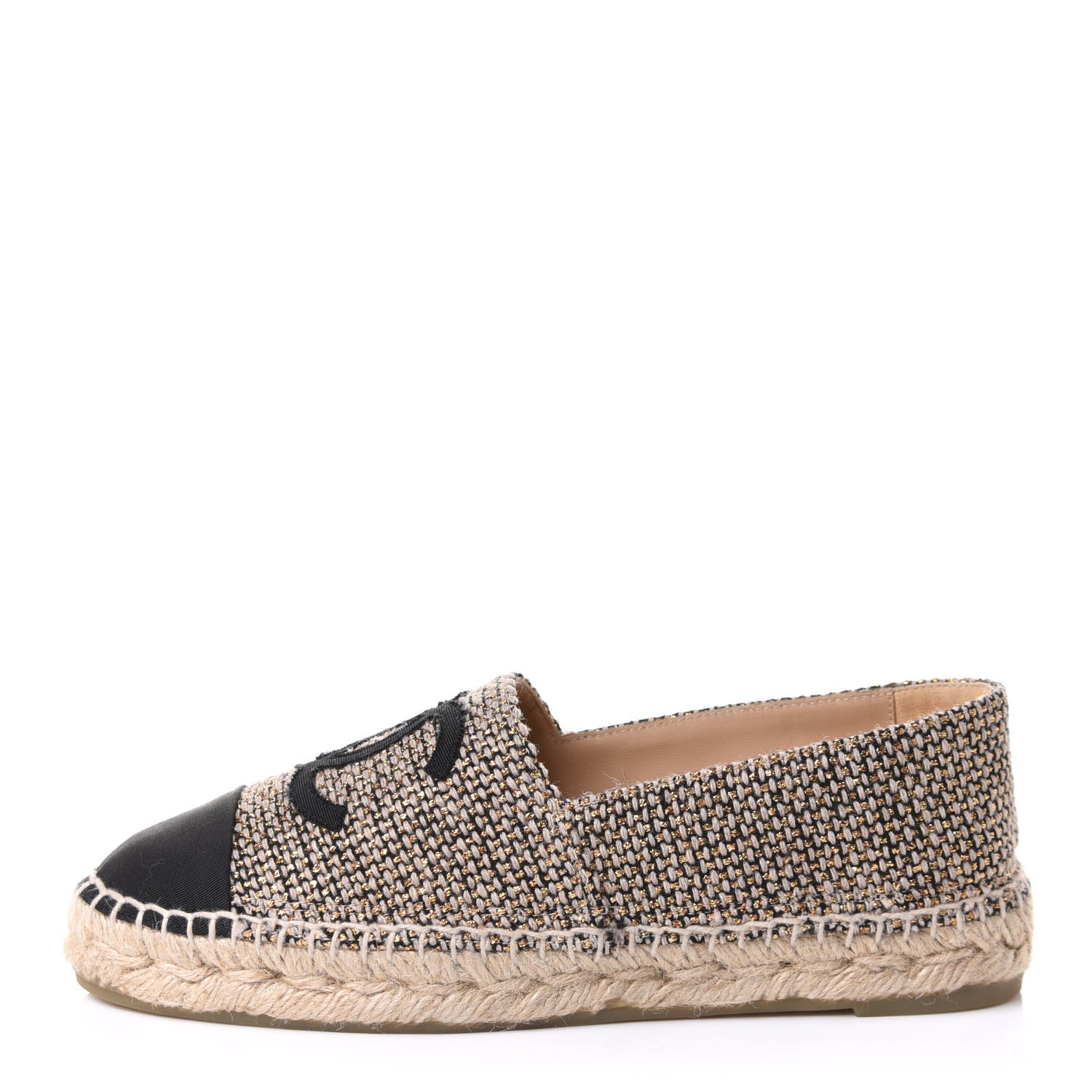 Chanel Tweed Grosgrain CC Espadrilles 36 Gold Beige Black 1 of 10