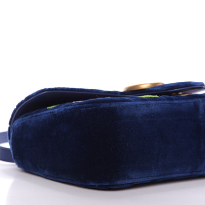 Gucci Velvet Matelasse Deer Embroidered Small GG Marmont Shoulder Bag Cobalt 6 of 10