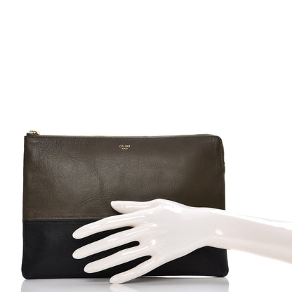 Celine Smooth Lambskin Bi-Color Solo Clutch Pouch Army Green 2 of 7