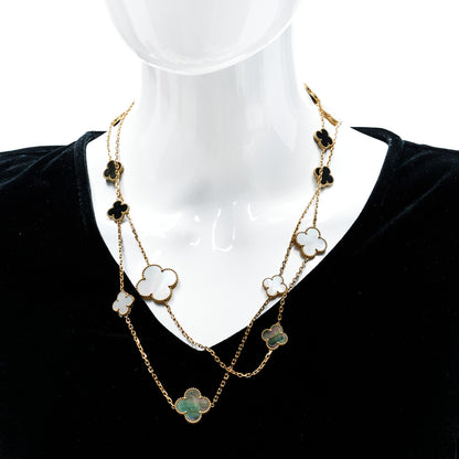 Van Cleef & Arpels 18K Yellow Gold Onyx Mother of Pearl 16 Motifs Magic Alhambra Necklace 2 of 6