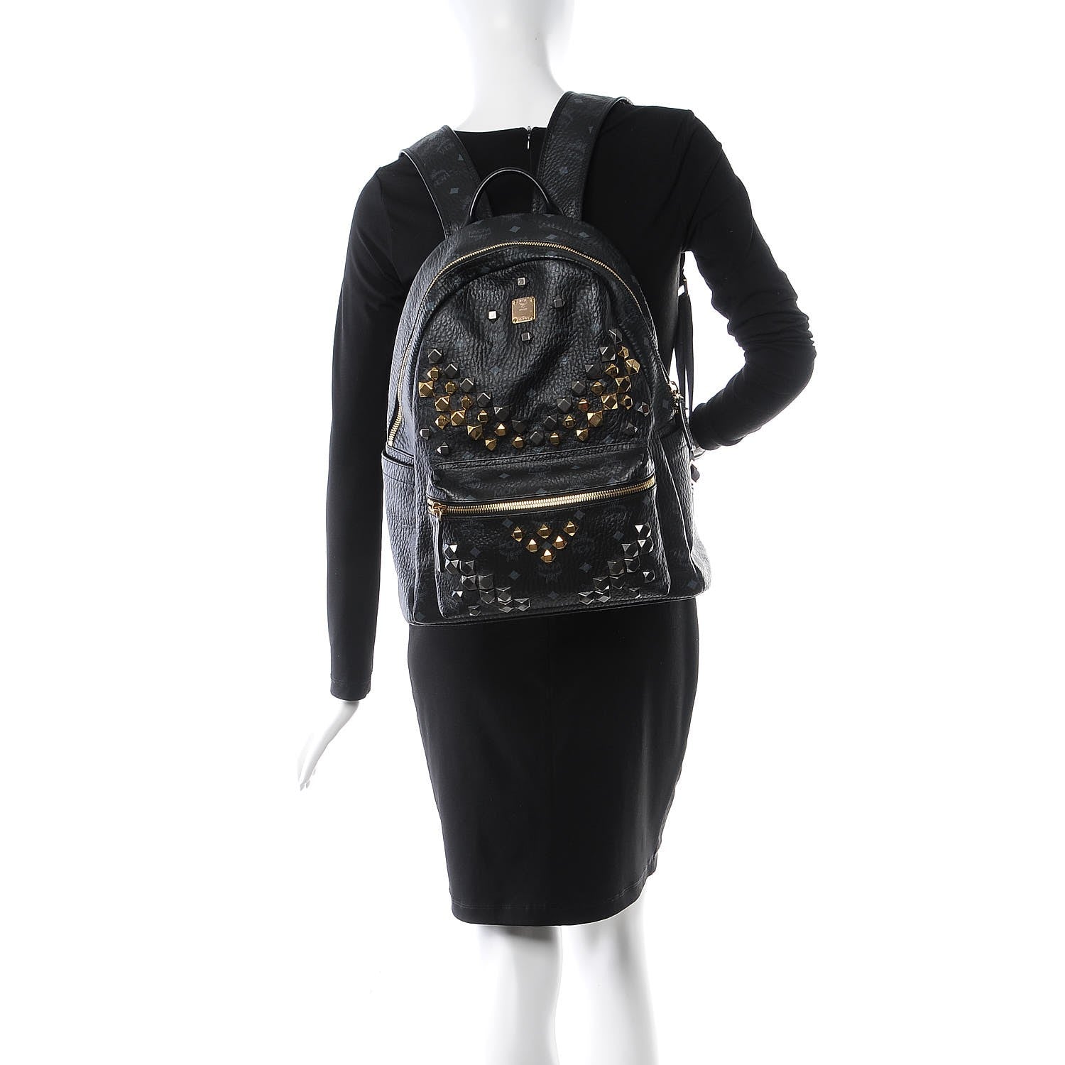 MCM Visetos Studded Medium Stark M Backpack Black 2 of 7