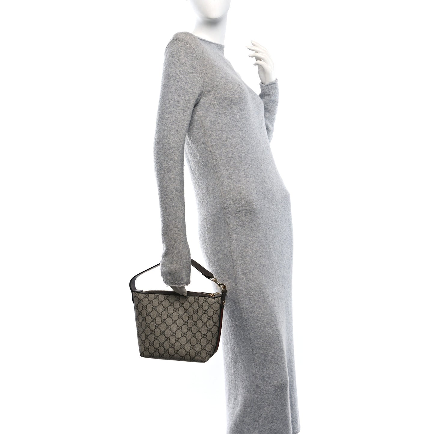GG Supreme Monogram Textured Calfskin Web Super Mini Ophidia Shoulder Bag Beige Ebony New Acero