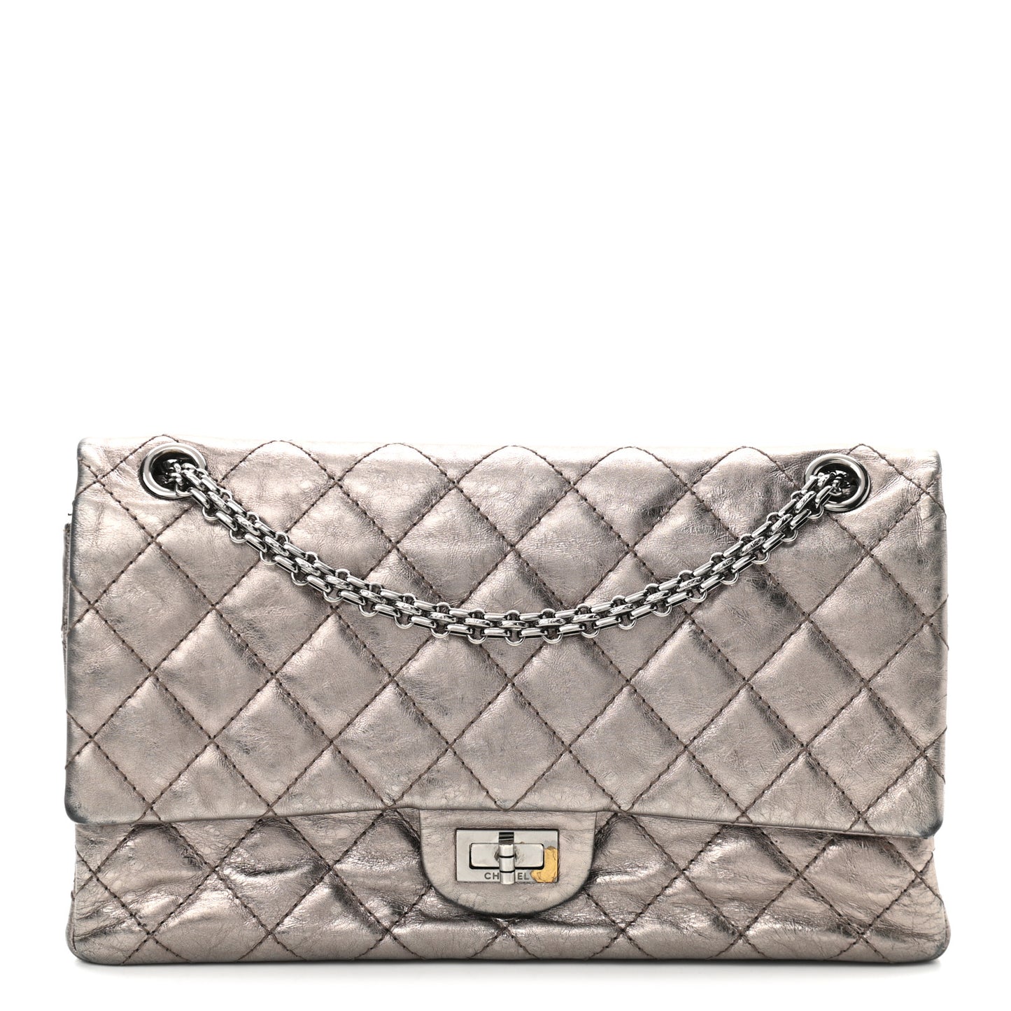 Metallic Aged Calfskin Quilted 2.55 Reissue 226 Flap Dark Silver