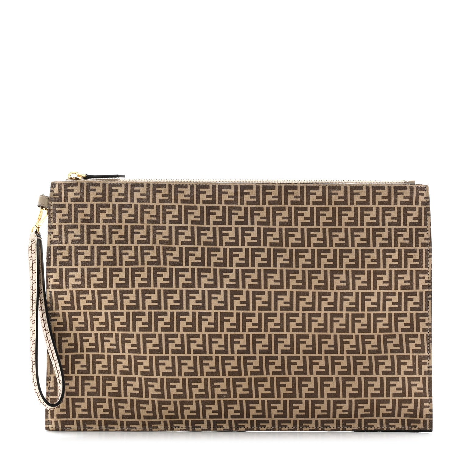 Fendi Suede Vitello Grace Micro FF Large Flat Pouch Nude Spring Maya 1 of 9