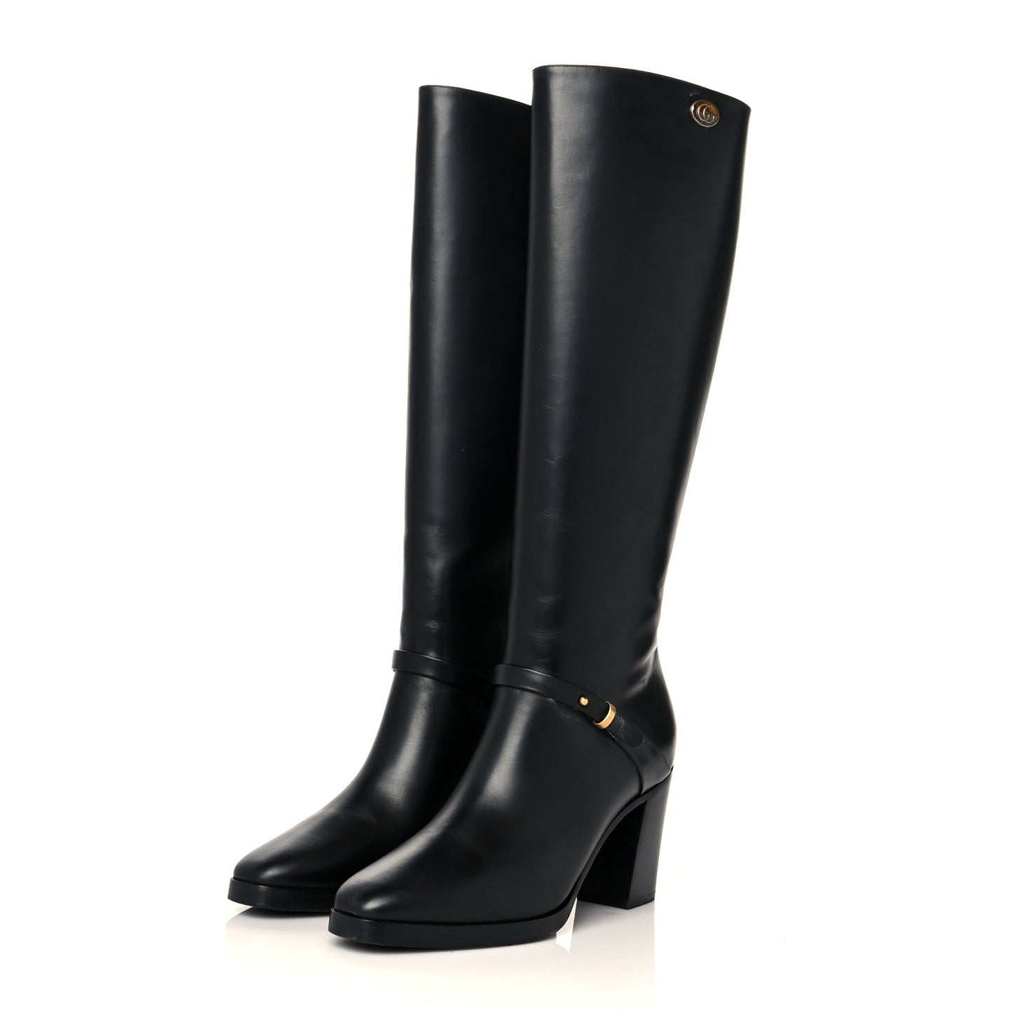 Calfskin Double G Knee High Boots 36 Black