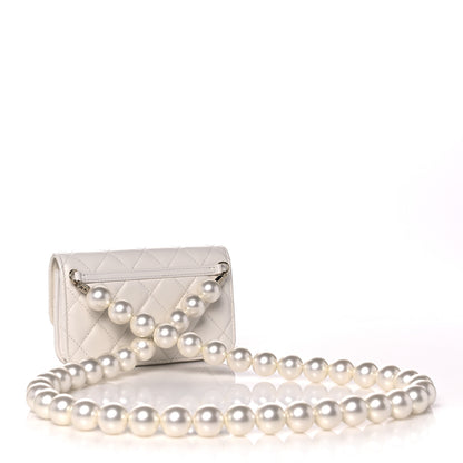 Chanel Calfskin Quilted Maxi Pearls Clutch With Chain White 3 of 12