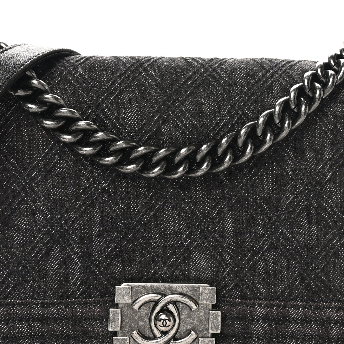 Denim Quilted Medium Boy Flap Black