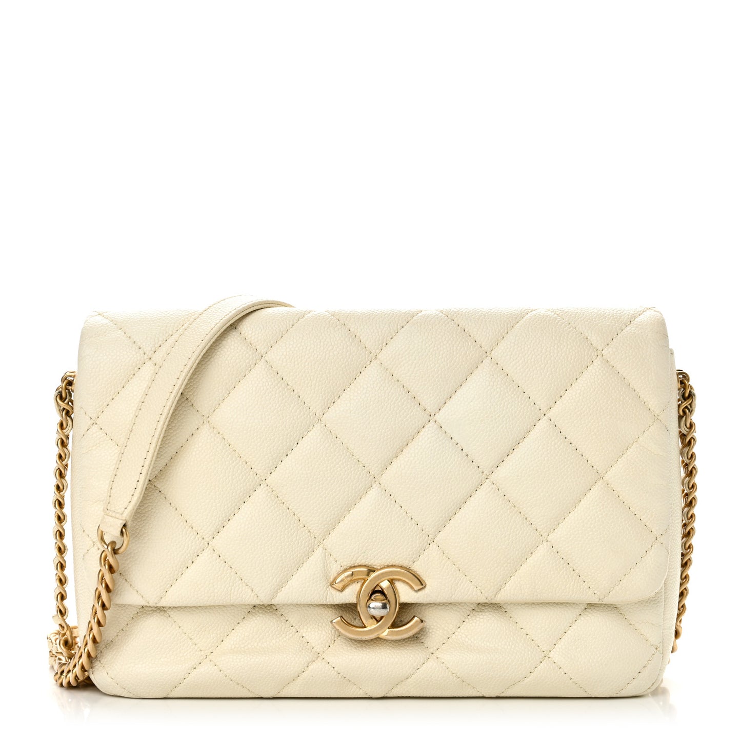 Shiny Caviar Quilted Small Chain Melody Flap White