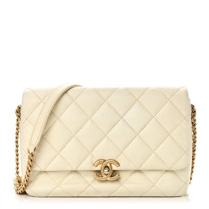 Chanel Shiny Caviar Quilted Small Chain Melody Flap White 1 of 10