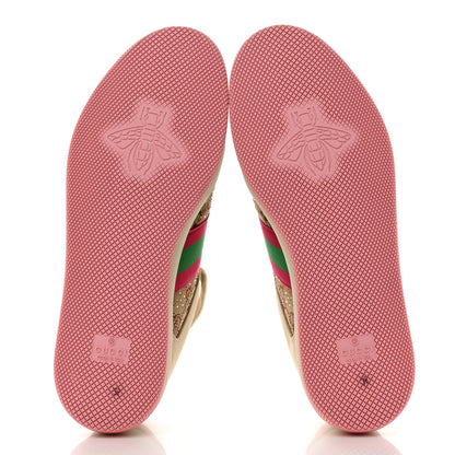 Gucci New GG Monogram Nubuck Web Crystal Embellished Womens Screener Sneakers 39 Camel Ebony Wild Rose 5 of 9