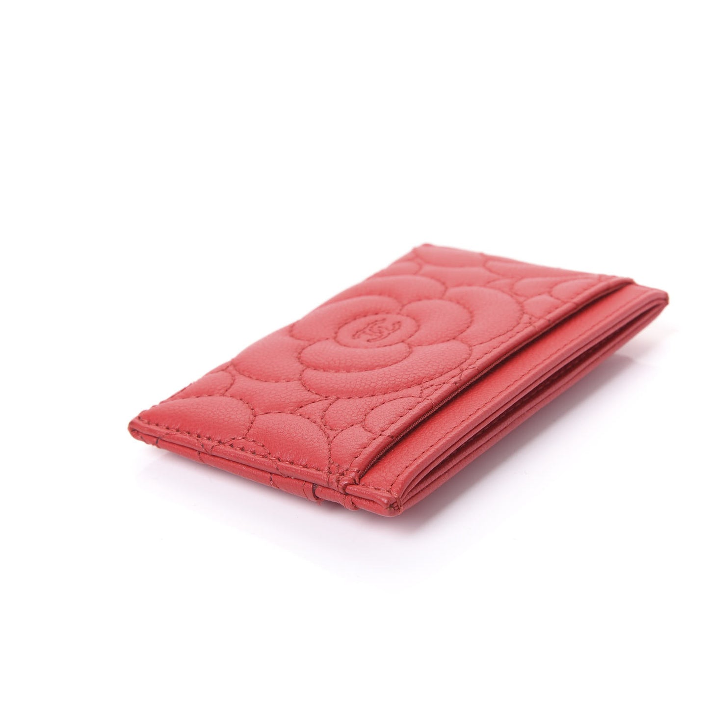 Caviar Camellia Quilted Card Holder Red