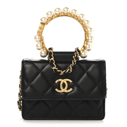 Chanel Lambskin Quilted Pearl Crown Clutch With Chain Black 1 of 11