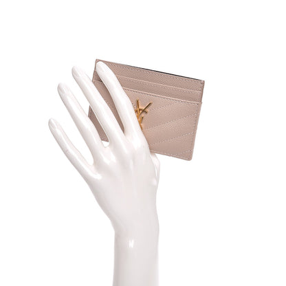 Saint Laurent Grain De Poudre Matelasse Chevron Monogram Credit Card Case Rose Antic 2 of 8