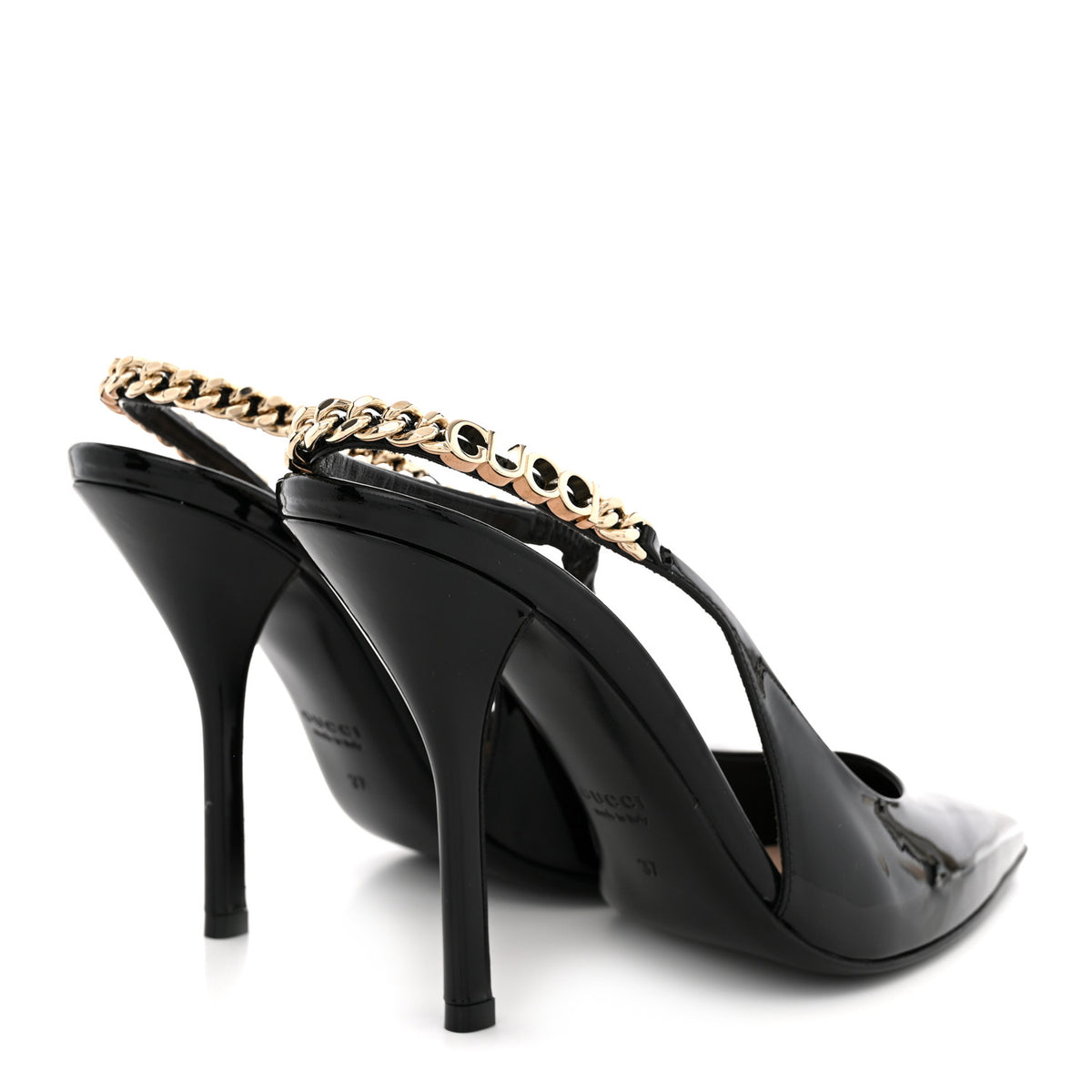 Gucci Vernice Crystal Nappa Charlotte Signoria Slingback Pumps 37 Black 5 of 13