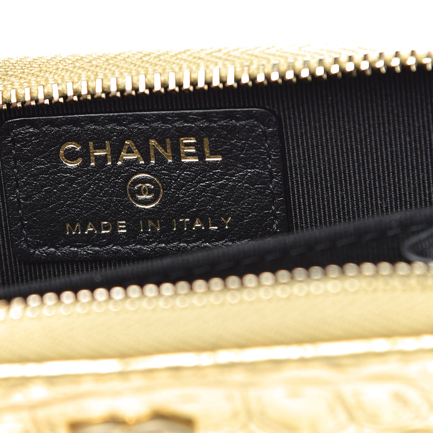 Metallic Calfskin Crocodile Embossed Cocodile Zip Coin Case Gold