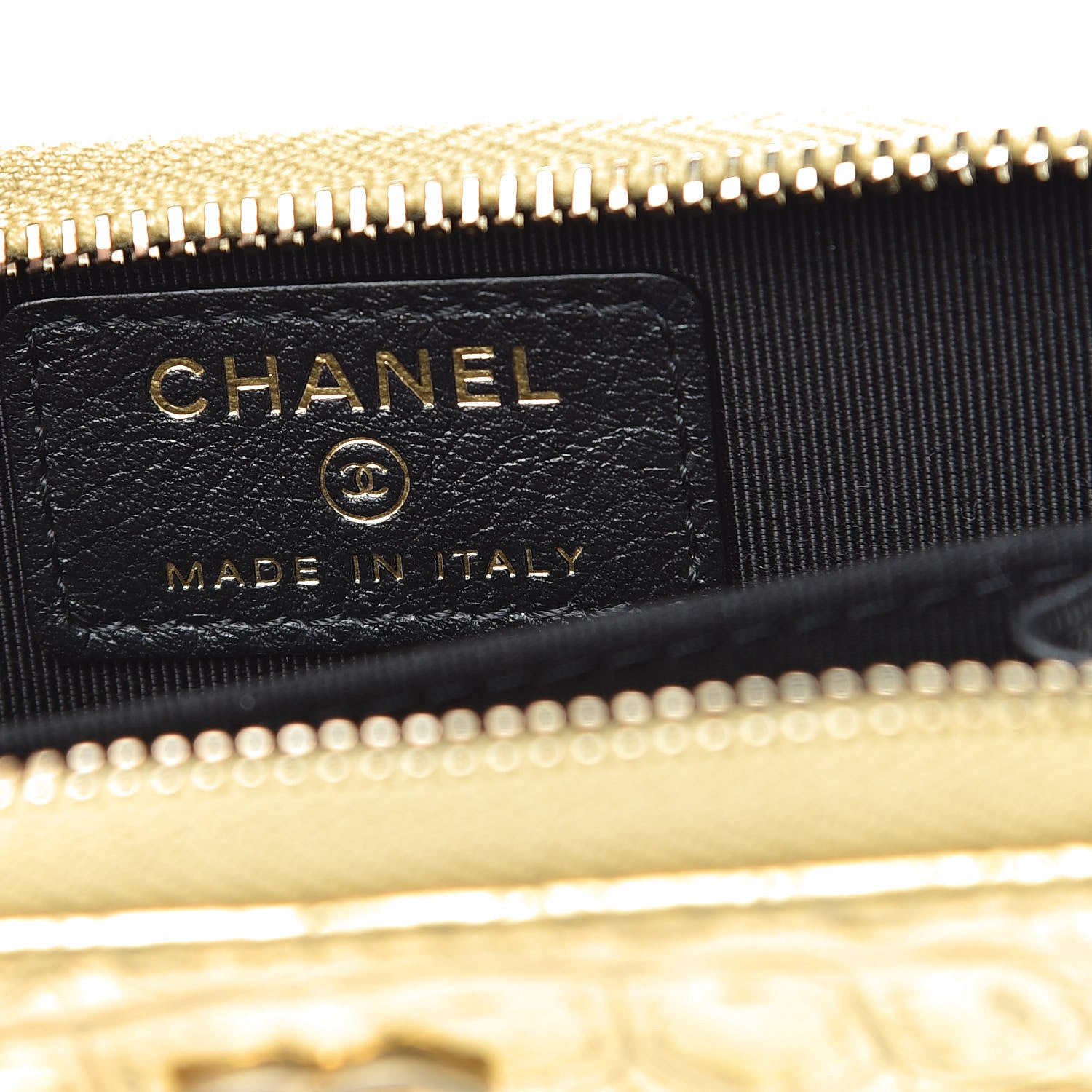 Chanel Metallic Calfskin Crocodile Embossed Cocodile Zip Coin Case Gold 6 of 8