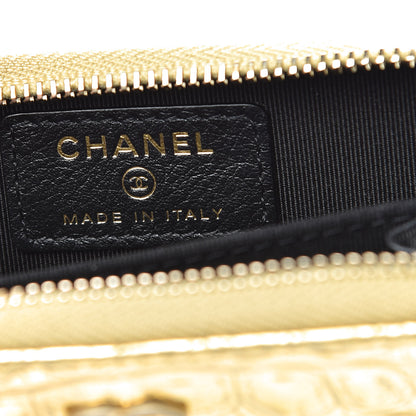 Chanel Metallic Calfskin Crocodile Embossed Cocodile Zip Coin Case Gold 6 of 8