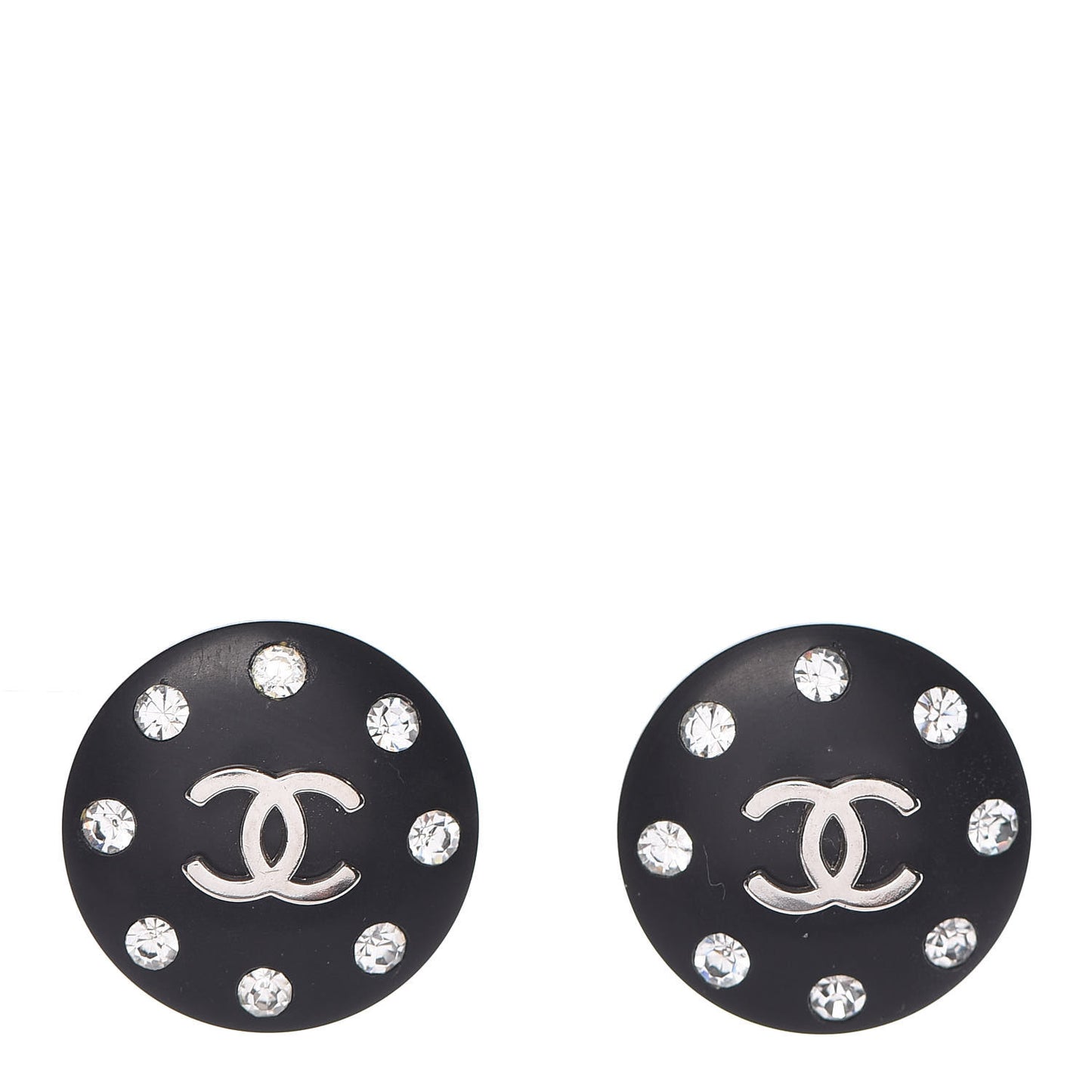 CC Crystal Studded Clip On Earrings Black Silver