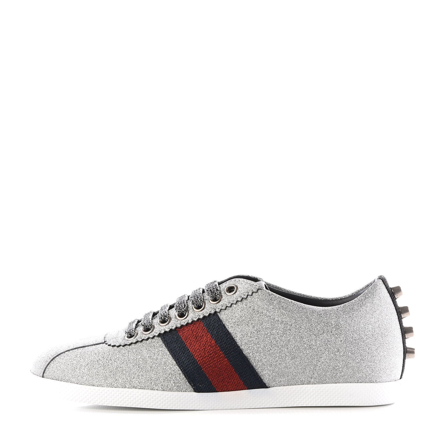 Glitter Fabric Studded Web Sneakers 36 Silver