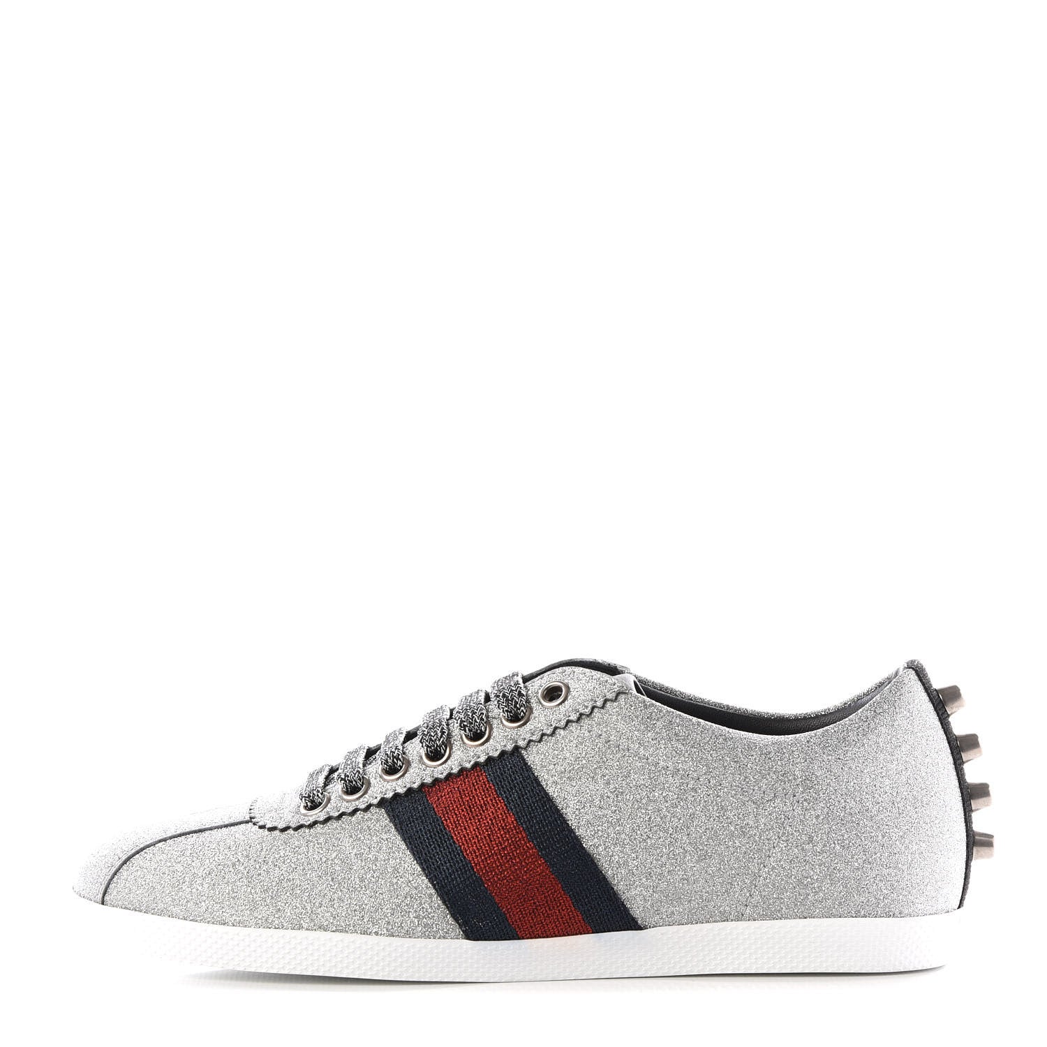 Gucci Glitter Fabric Studded Web Sneakers 36 Silver 1 of 8