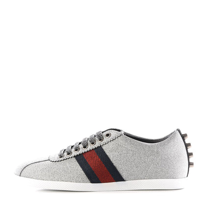 Gucci Glitter Fabric Studded Web Sneakers 36 Silver 1 of 8