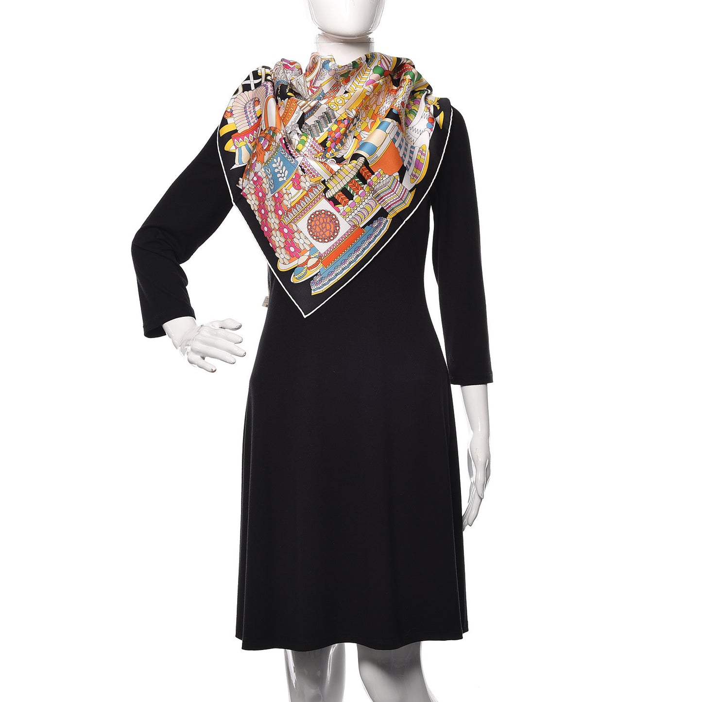 Silk La Patisserie Francaise Scarf 90 Orange Black Multicolor