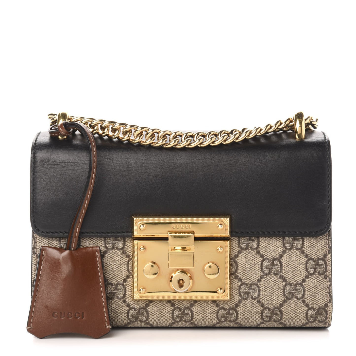 GG Supreme Monogram Calfskin Small Padlock Shoulder Bag Beige Black Cuir
