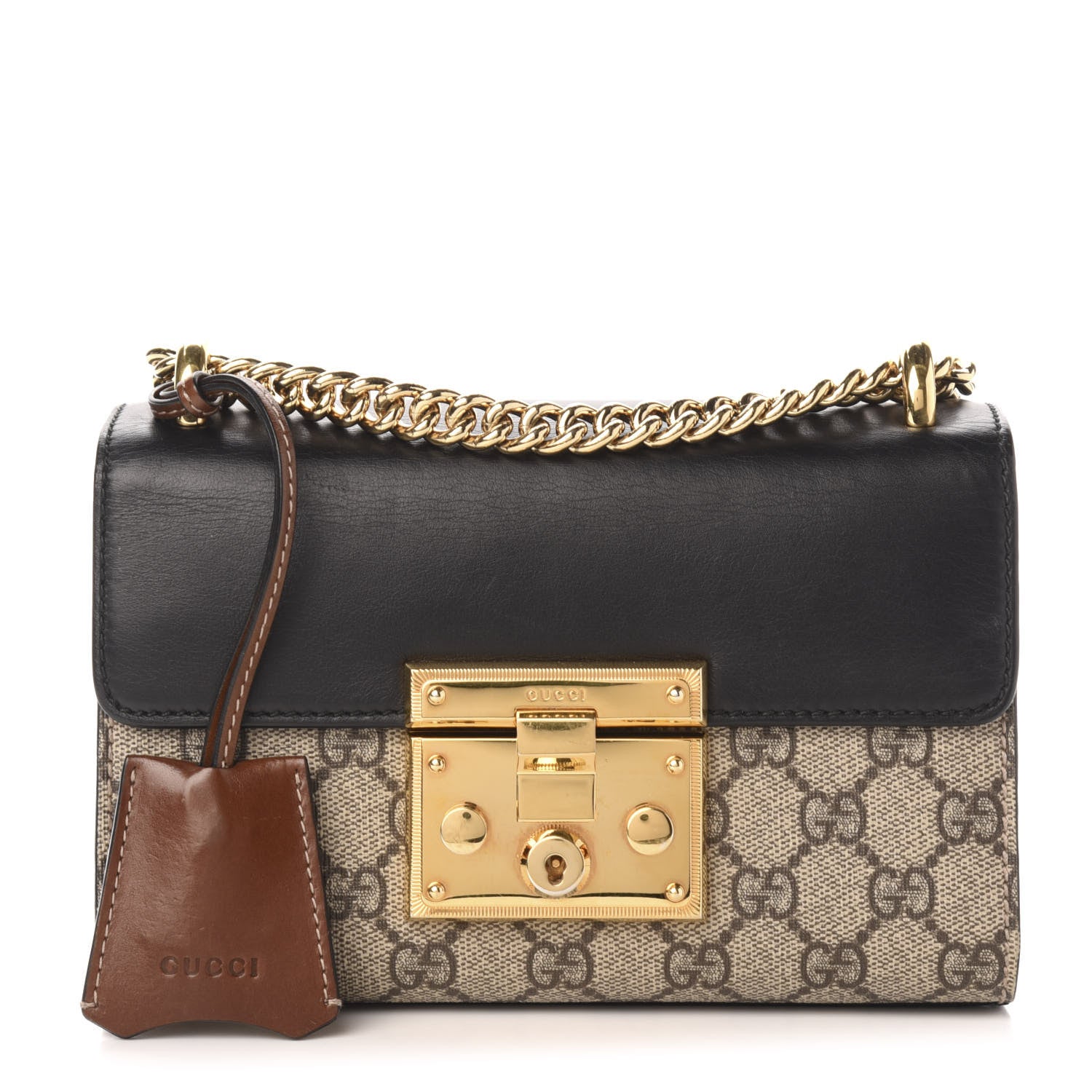 Gucci GG Supreme Monogram Calfskin Small Padlock Shoulder Bag Beige Black Cuir 1 of 15