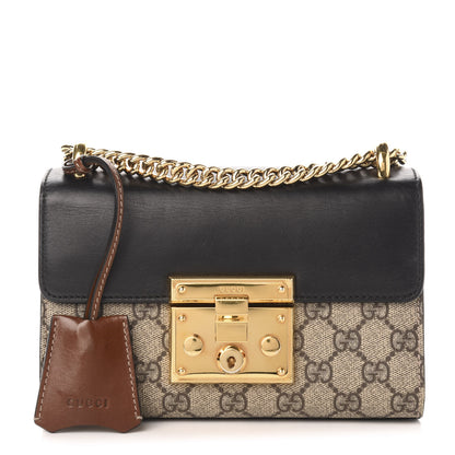 Gucci GG Supreme Monogram Calfskin Small Padlock Shoulder Bag Beige Black Cuir 1 of 15