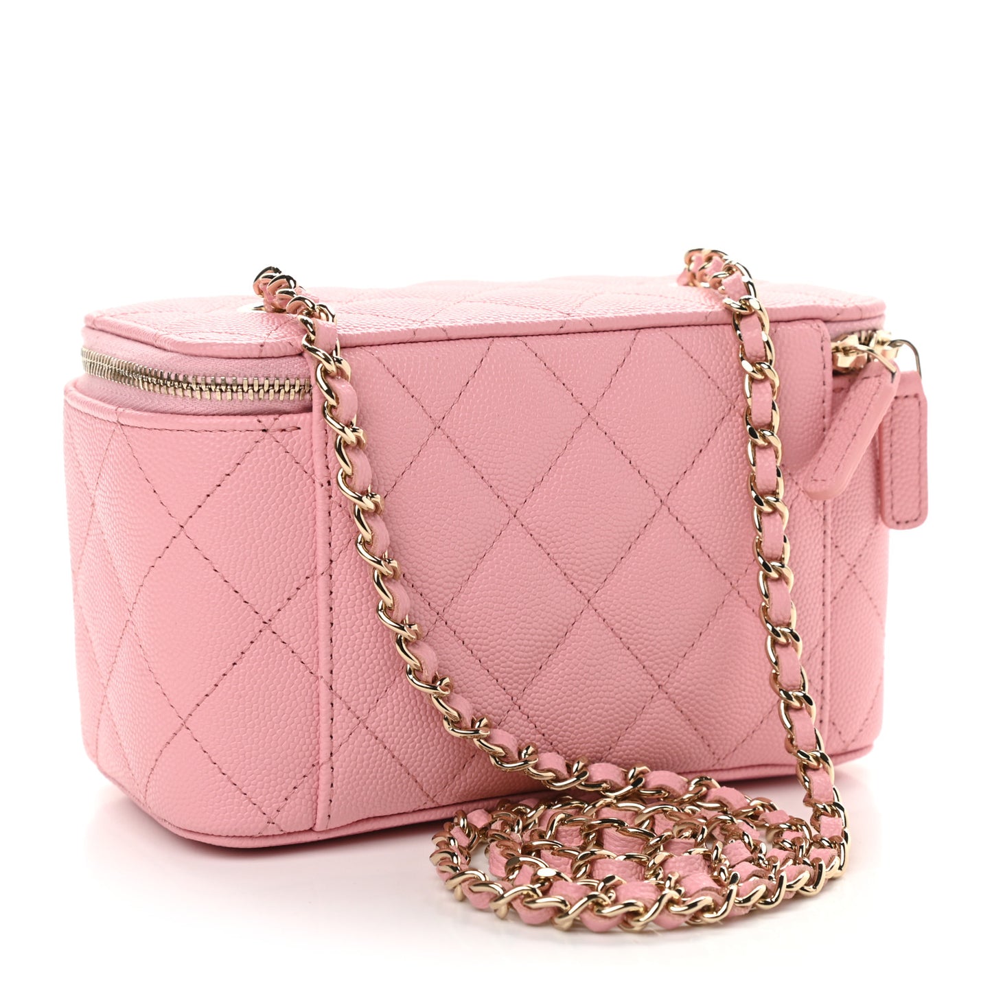 Caviar Quilted Small Vanity Case With Chain Pink